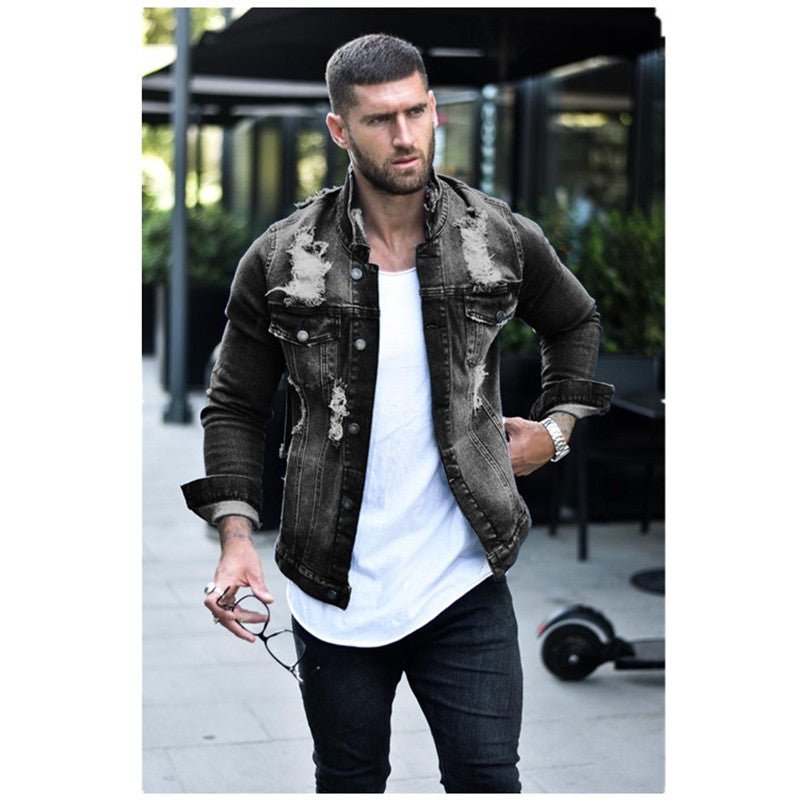 Sleek Denim Jacket with Lapel Collar and Stylish Slim Pockets - InspiredGrabs.com