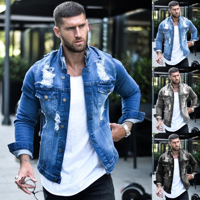 Sleek Denim Jacket with Lapel Collar and Stylish Slim Pockets - InspiredGrabs.com