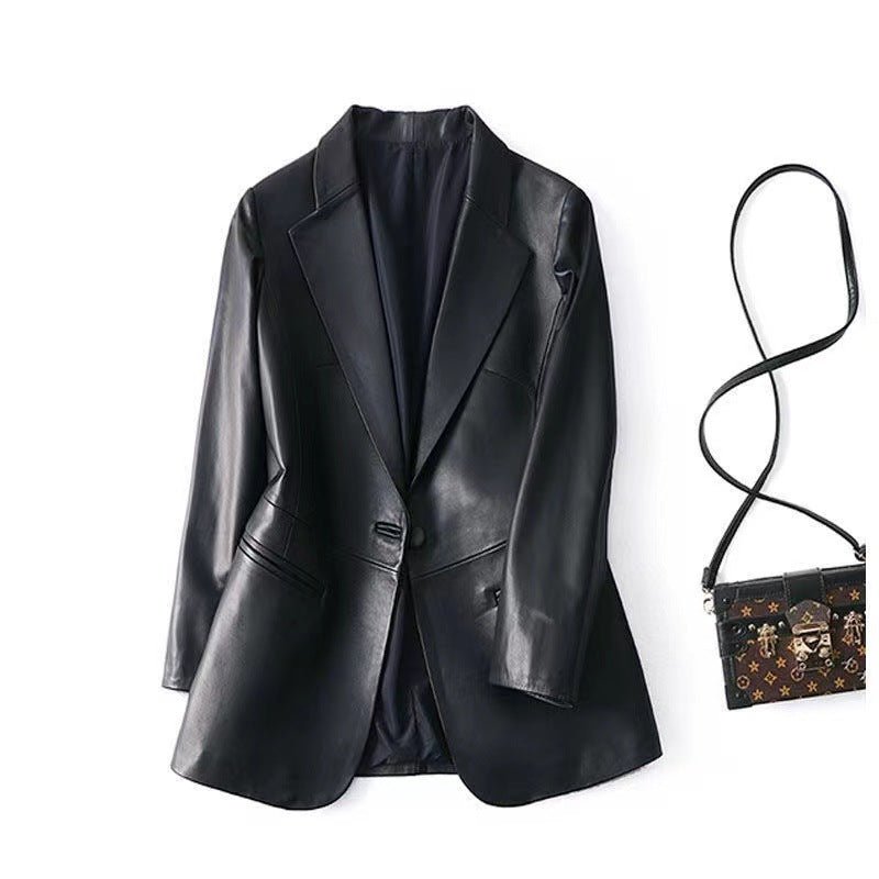 Slim Suit Collar Leather Little Jacket - InspiredGrabs.com