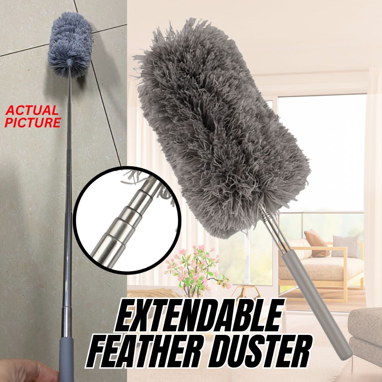 Adjustable Soft Microfiber Feather Duster Dusting Brush Household Cleaning Tool - InspiredGrabs.com