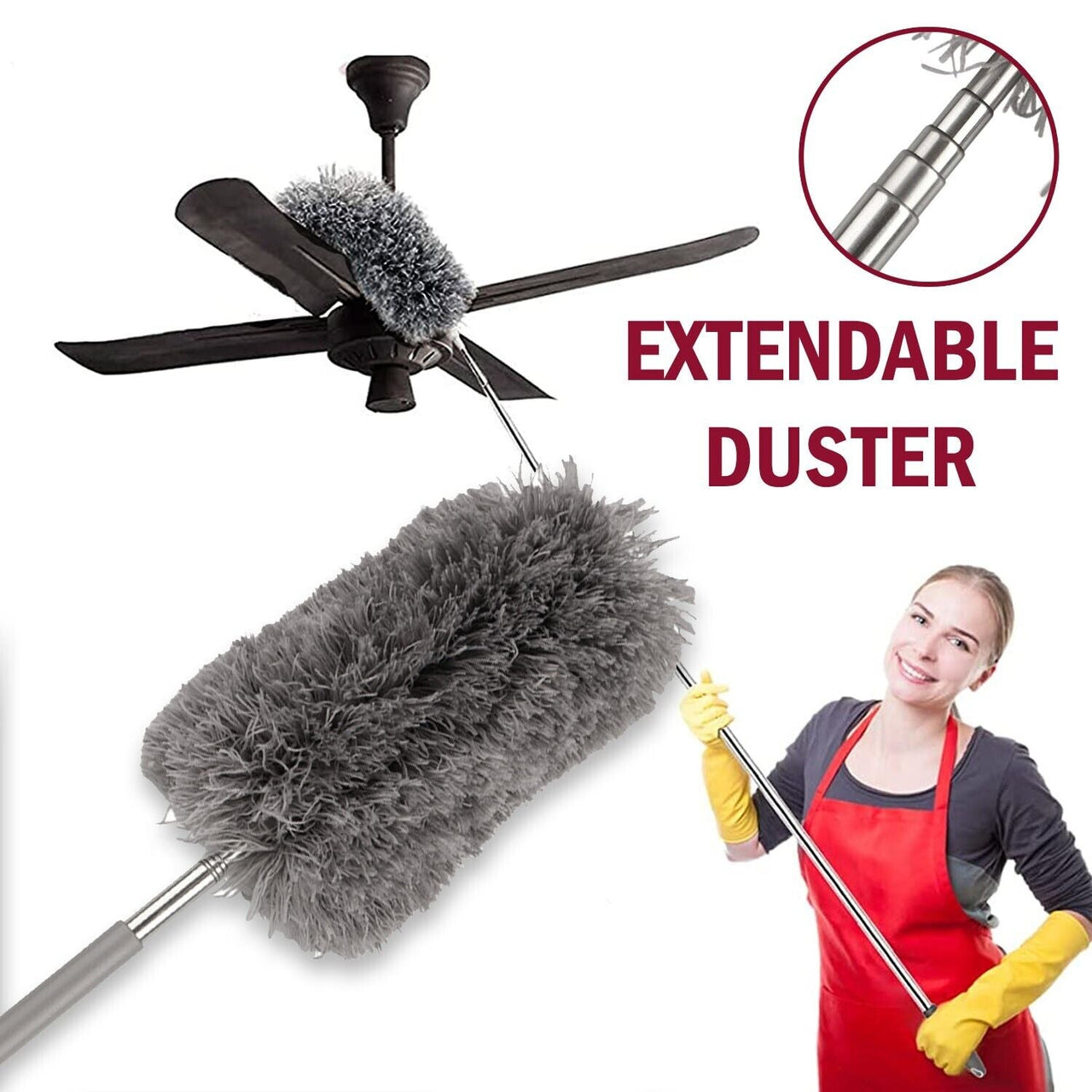 Adjustable Soft Microfiber Feather Duster Dusting Brush Household Cleaning Tool - InspiredGrabs.com