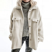 Thumbnail for Sophisticated Women's Woolen Coat with Lapel and Pocket - InspiredGrabs.com