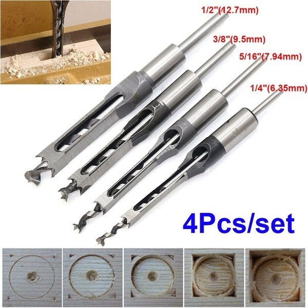 Square Auger Drill Bit Cut Mortising Chisel Woodworking Tool Set - InspiredGrabs.com