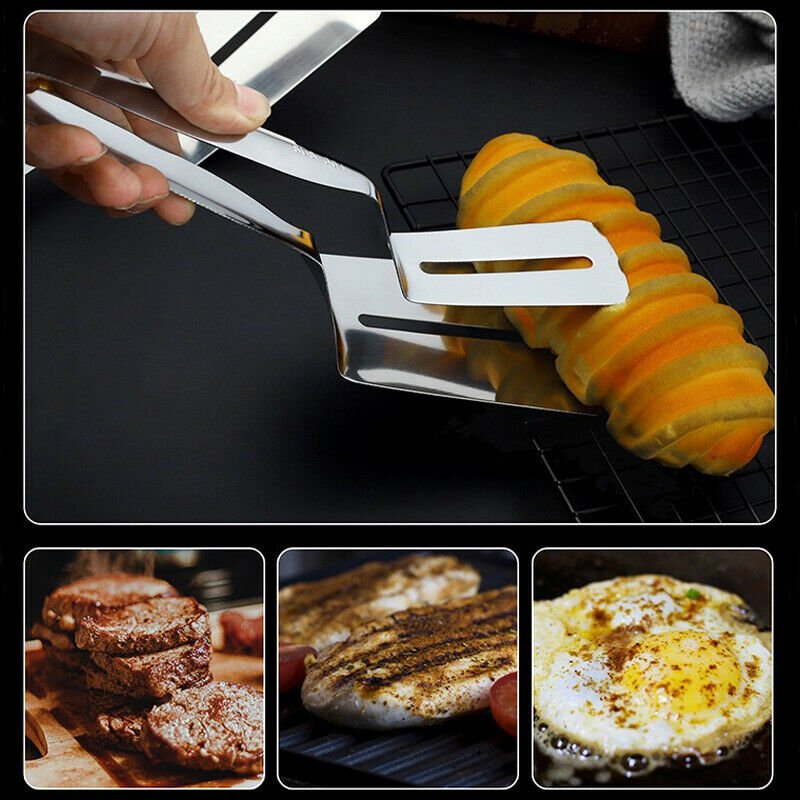 Stainless Steel Steak Clamp Food Bread Meat BBQ Clip Tongs Kitchen Cooking Tool - InspiredGrabs.com