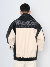 Thumbnail for Stand out with our High Street Contrast Patchwork Embroidered Leather Jacket. - InspiredGrabs.com