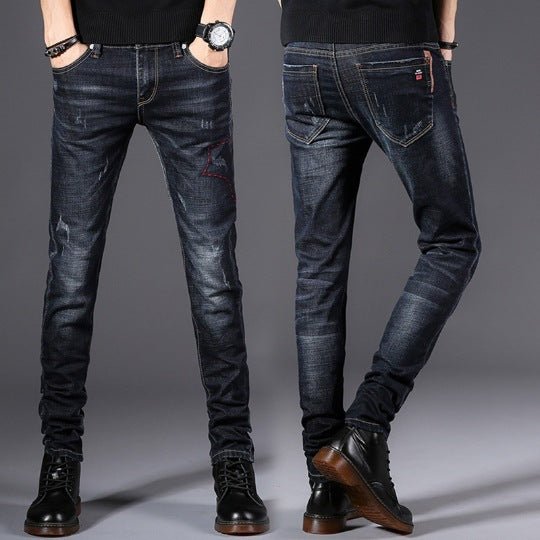 Stay warm and stylish with our Slim Fit Plus Velvet Thickened Business Stretch Jeans. - InspiredGrabs.com