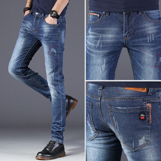 Stay warm and stylish with our Slim Fit Plus Velvet Thickened Business Stretch Jeans. - InspiredGrabs.com