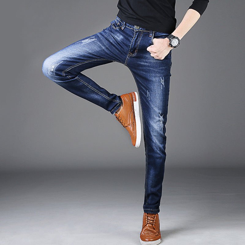 Stay warm and stylish with our Slim Fit Plus Velvet Thickened Business Stretch Jeans. - InspiredGrabs.com