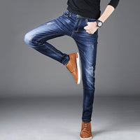 Thumbnail for Stay warm and stylish with our Slim Fit Plus Velvet Thickened Business Stretch Jeans. - InspiredGrabs.com