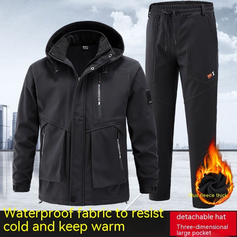 Stay warm in style with our Men's Cold-proof Warm With Velvet Thick Work Clothes Suit. - InspiredGrabs.com