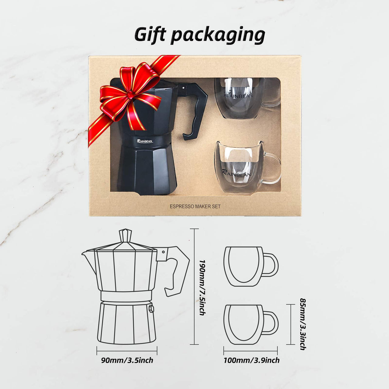 Stovetop Espresso Maker Espresso Cup Moka Pot Classic Cafe Maker Percolator Coffee Maker Italian Espresso for Gas or Electric Aluminum Black Gift package with 2 Cups Amazon Platform Banned - InspiredGrabs.com