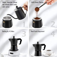 Thumbnail for Stovetop Espresso Maker Espresso Cup Moka Pot Classic Cafe Maker Percolator Coffee Maker Italian Espresso for Gas or Electric Aluminum Black Gift package with 2 Cups Amazon Platform Banned - InspiredGrabs.com