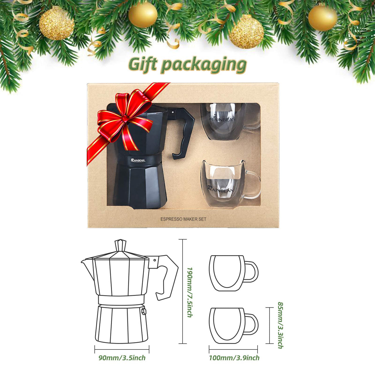 Stovetop Espresso Maker Espresso Cup Moka Pot Classic Cafe Maker Percolator Coffee Maker Italian Espresso for Gas or Electric Aluminum Black Gift package with 2 Cups Amazon Platform Banned - InspiredGrabs.com