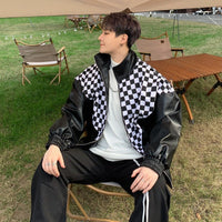 Thumbnail for Stylish and Chic Black and White Plaid Leather Jacket in PU+ Stitching - InspiredGrabs.com