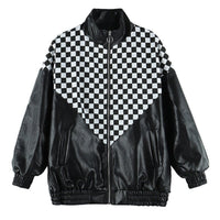 Thumbnail for Stylish and Chic Black and White Plaid Leather Jacket in PU+ Stitching - InspiredGrabs.com