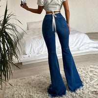 Thumbnail for Colored Stretch Denim Trousers with Ripped Frayed Flared Pants - InspiredGrabs.com