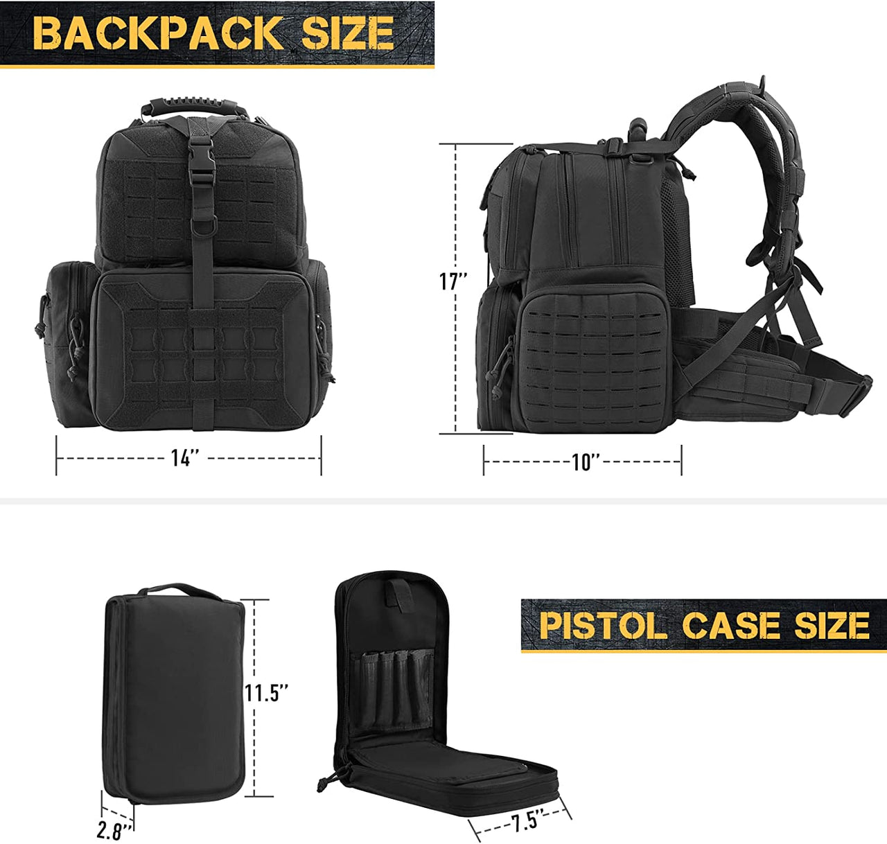 Tactical Range Backpack Bag, VOTAGOO Range Activity Bag for Handgun And Ammo, 3 Pistol Carrying Case for Hunting Shooting - InspiredGrabs.com