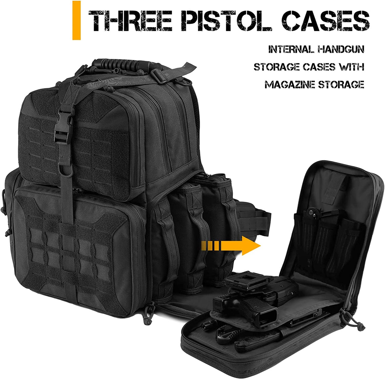 Tactical Range Backpack Bag, VOTAGOO Range Activity Bag for Handgun And Ammo, 3 Pistol Carrying Case for Hunting Shooting - InspiredGrabs.com