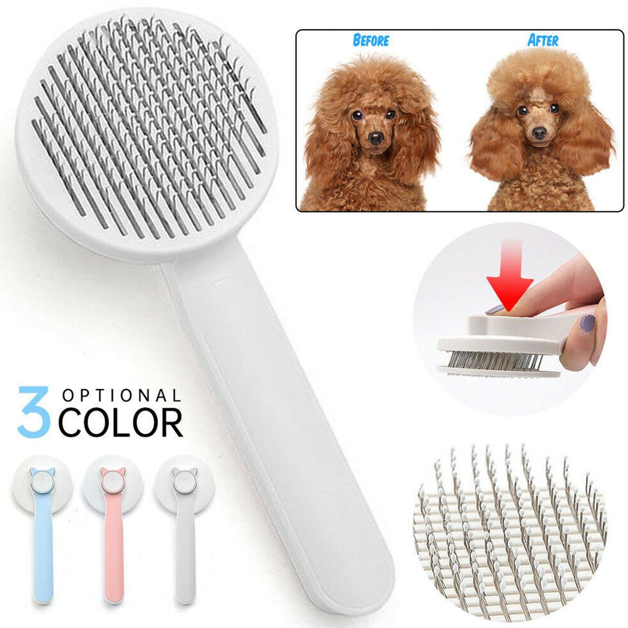 Cat Grooming Brush, Self Cleaning Slicker Brushes for Dogs Pet Hair Removal Comb Stainless Steel Needle Cat Brush Self Cleaning for Cats Dogs Hair Remover Scraper Pet Grooming Tool - InspiredGrabs.com