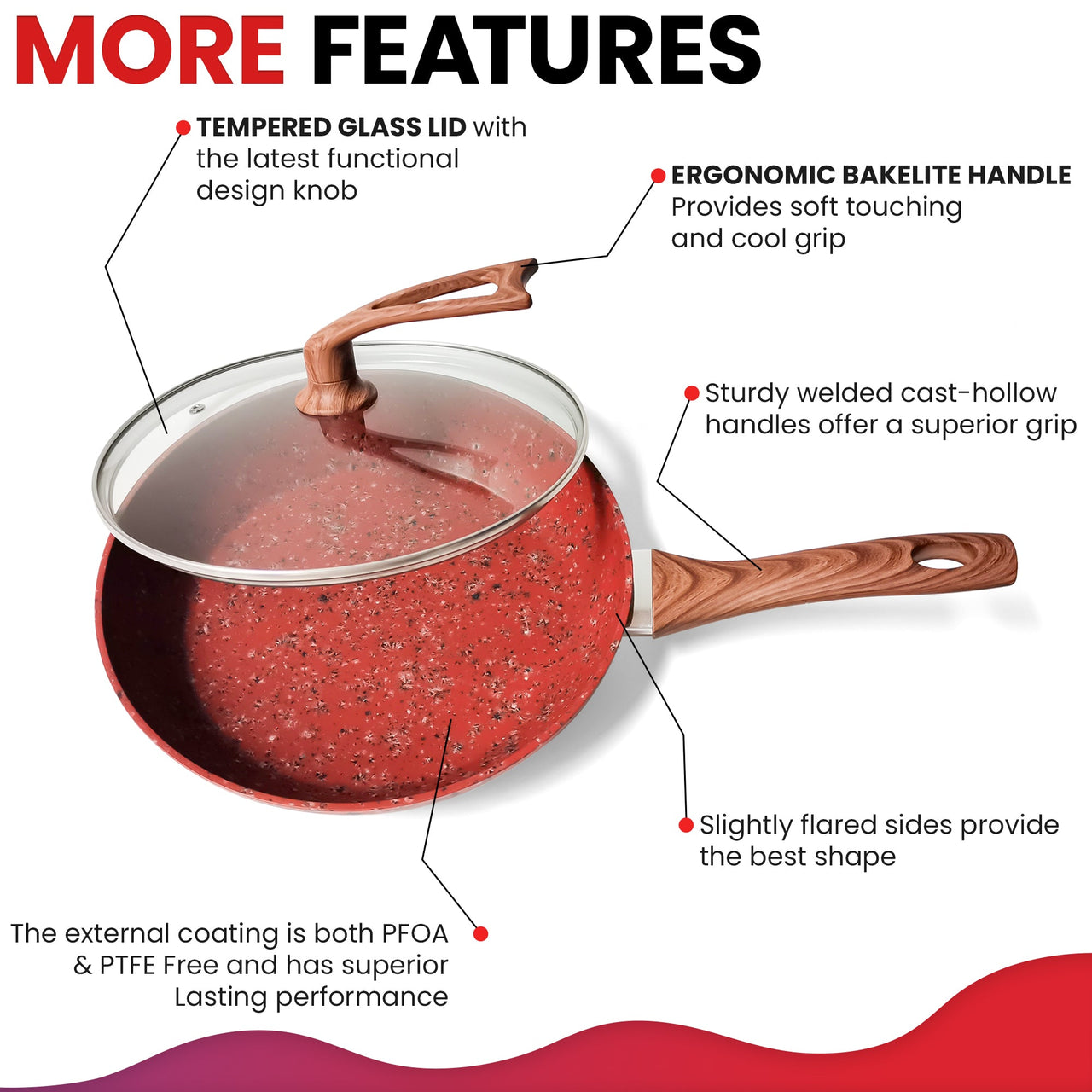 10-Inch Frying Pan with Special Lid - Deluxe Copper Granite Stone Coating - PFOA PFOS PTFE Free - Premium Nonstick Scratch Proof Coating - Comes with Special Lid, Red - InspiredGrabs.com