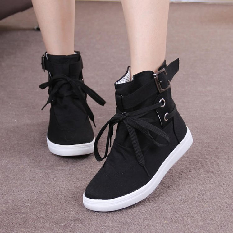 2019 Spring And Autumn New High-Top Women's Flat Casual Cloth Shoes Black Breathable Korean Student Canvas Shoes - InspiredGrabs.com