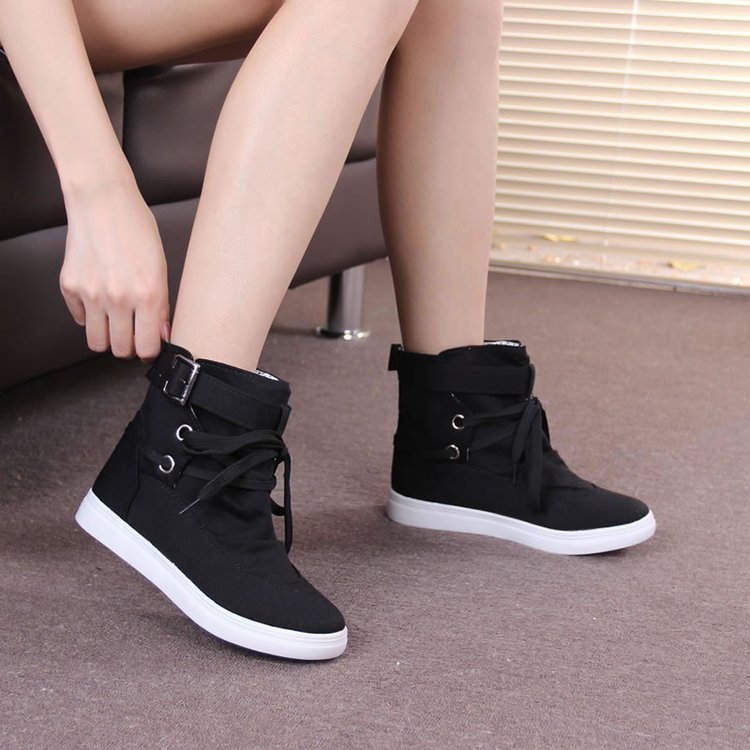 2019 Spring And Autumn New High-Top Women's Flat Casual Cloth Shoes Black Breathable Korean Student Canvas Shoes - InspiredGrabs.com