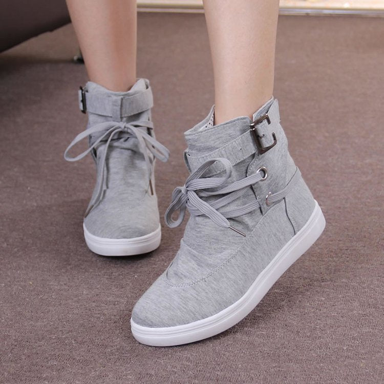 2019 Spring And Autumn New High-Top Women's Flat Casual Cloth Shoes Black Breathable Korean Student Canvas Shoes - InspiredGrabs.com