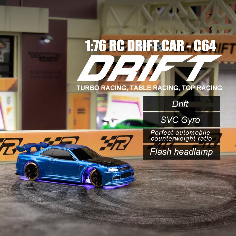 Turbo Racing 1vs76 C64 Drift RC Car with Gyro Radio Full Proportional Remote Control Toys RTR Kit for Kids and Adults - InspiredGrabs.com