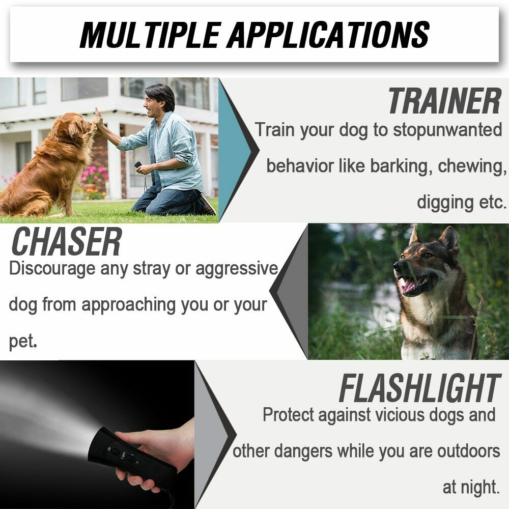 Ultrasonic Anti Dog Barking Trainer LED Light Gentle Chaser Petgentle Sonics - InspiredGrabs.com