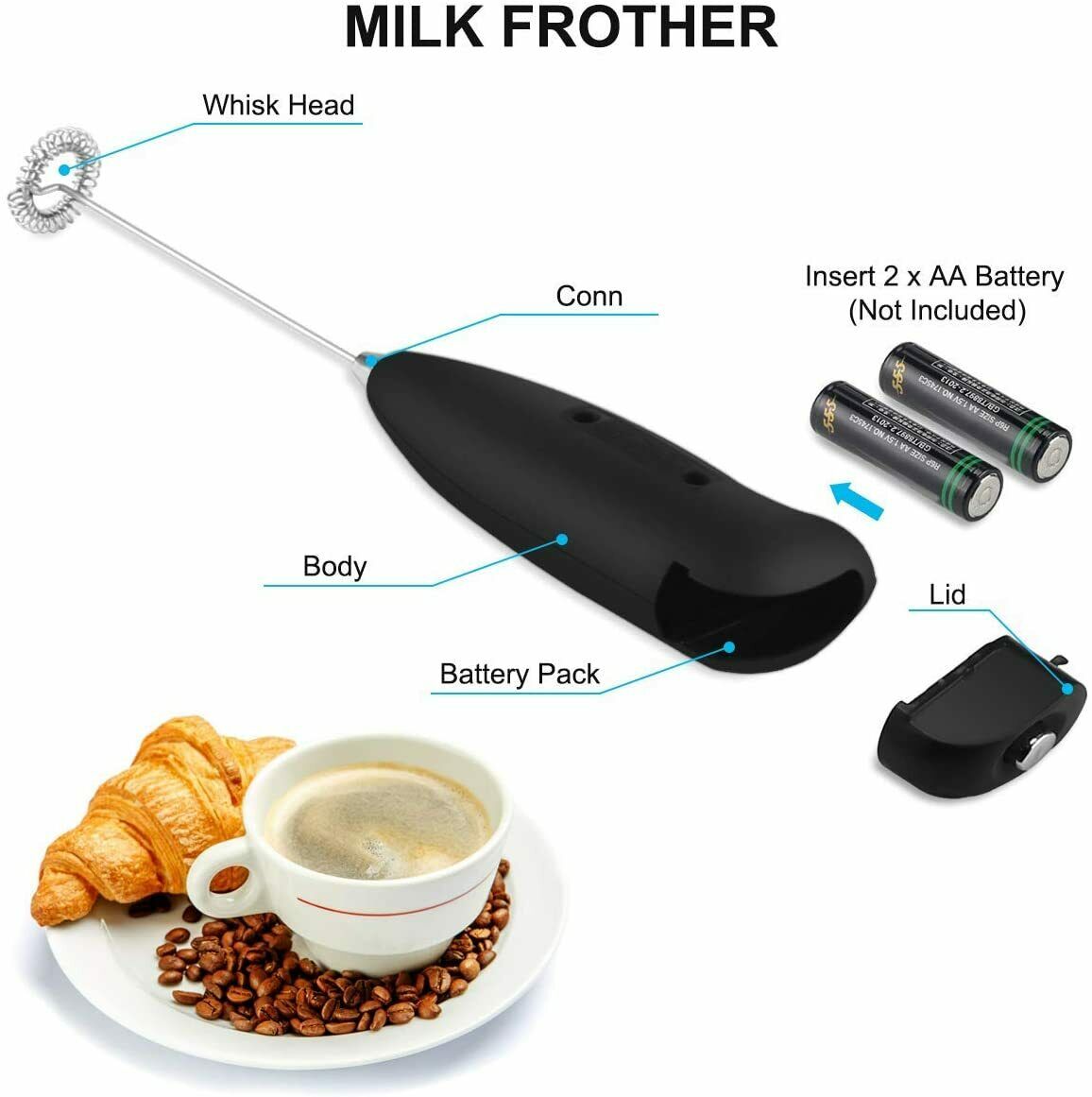 Electric Milk Frother Drink Foamer Whisk Mixer Stirrer Coffee Eggbeater Kitchen - InspiredGrabs.com