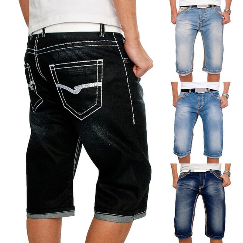 White Men's Denim Pants with Fold Pockets; a Stylish Choice for European and American Men's Summer Casual Fashion - InspiredGrabs.com