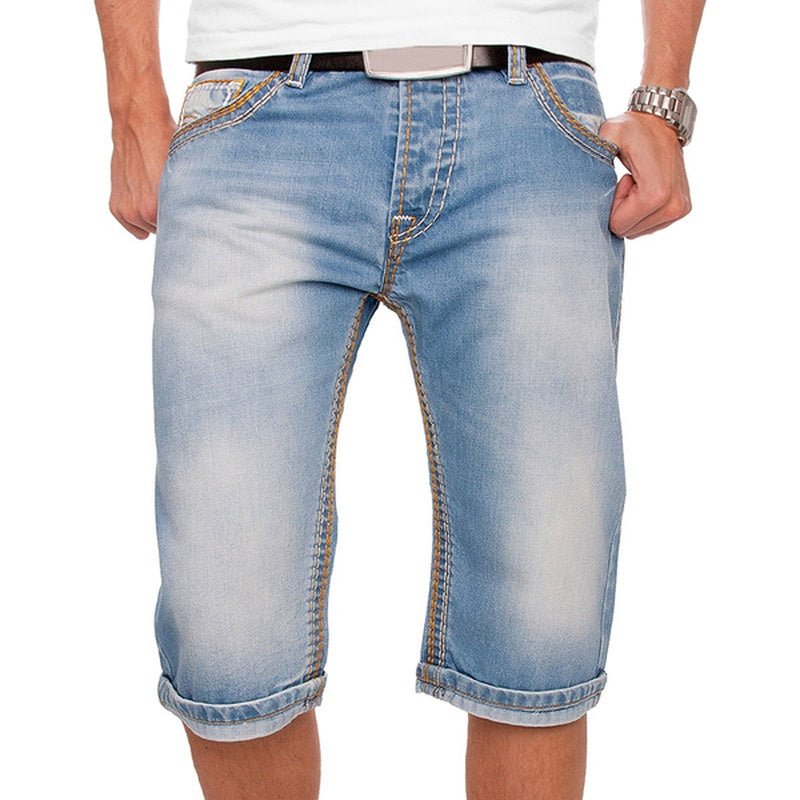 White Men's Denim Pants with Fold Pockets; a Stylish Choice for European and American Men's Summer Casual Fashion - InspiredGrabs.com