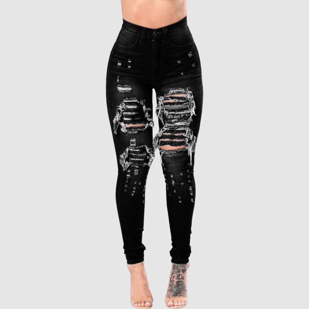 Women's Ripped Denim Washed Denim Pants - InspiredGrabs.com