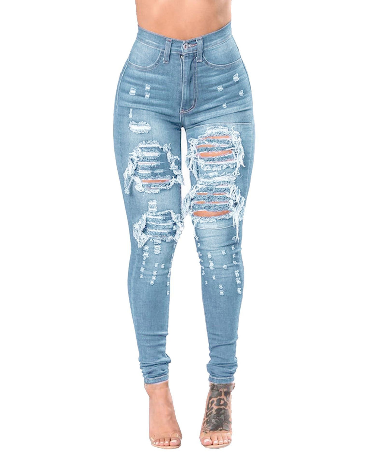 Women's Ripped Denim Washed Denim Pants - InspiredGrabs.com