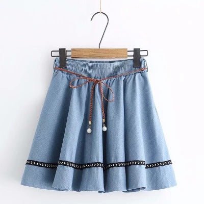 You can grab attention with our Solid, Color Distressed, Thin Denim Skirt. - InspiredGrabs.com