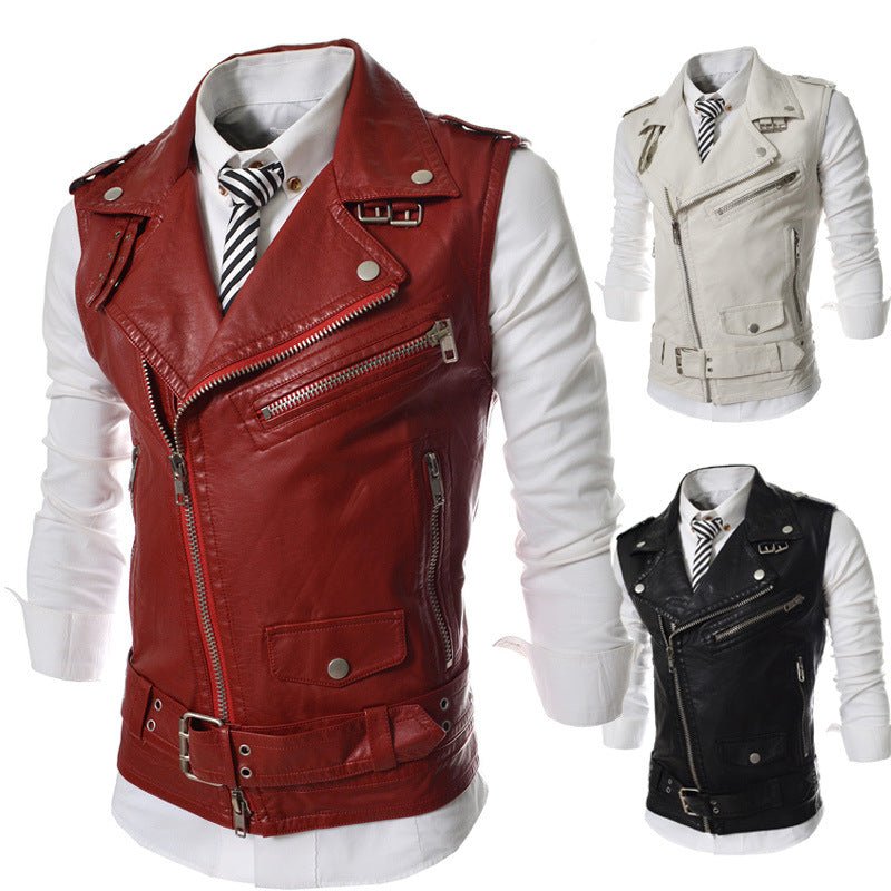 Zip-fit Slim Lapel Short PU Leather Vest - InspiredGrabs.com