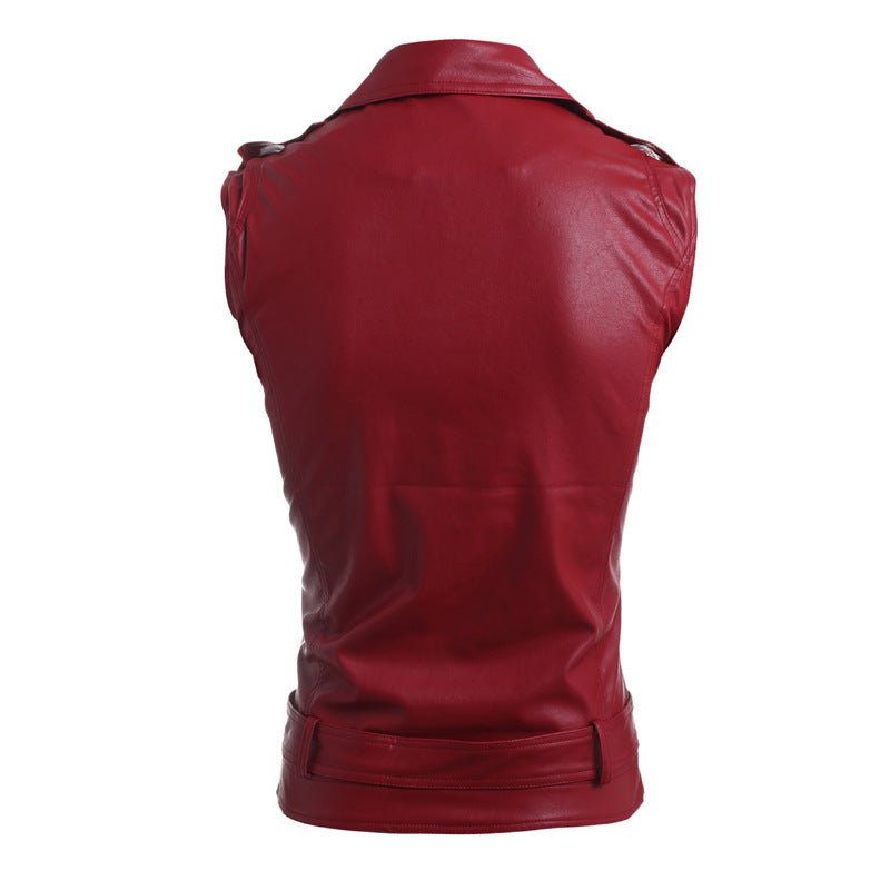 Zip-fit Slim Lapel Short PU Leather Vest - InspiredGrabs.com