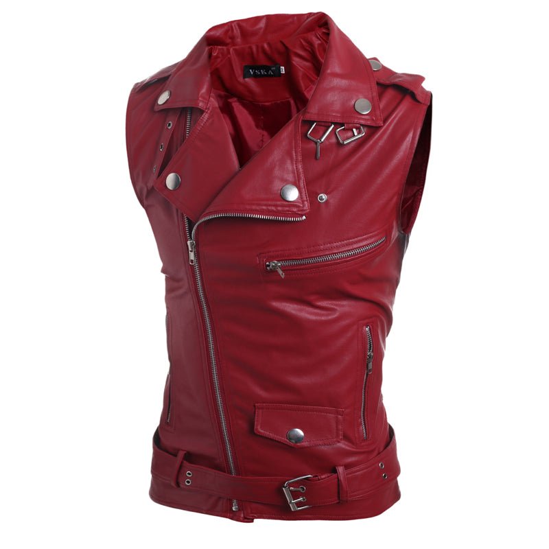 Zip-fit Slim Lapel Short PU Leather Vest - InspiredGrabs.com