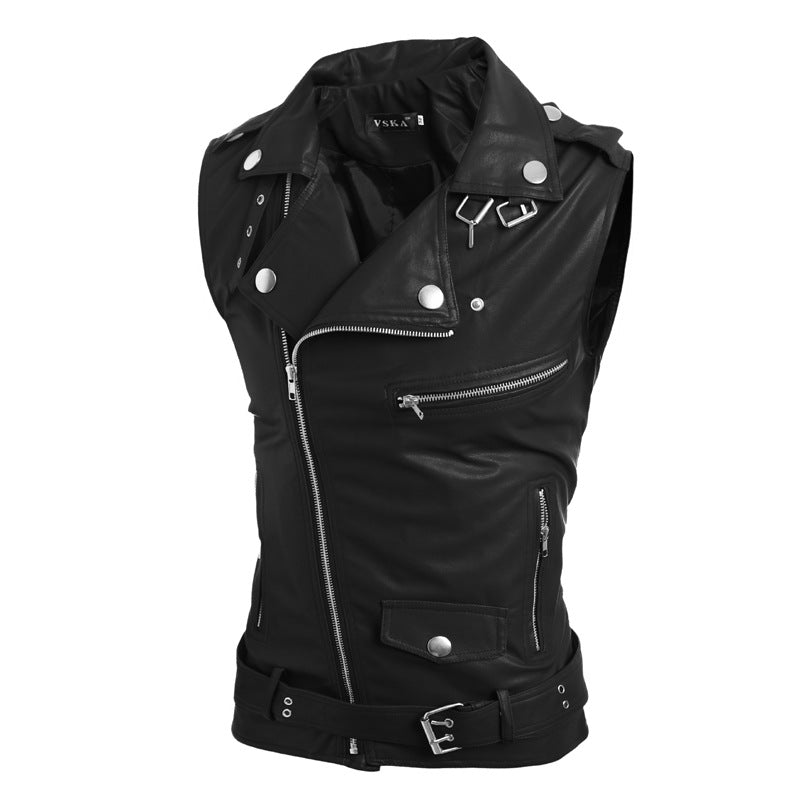 Zip-fit Slim Lapel Short PU Leather Vest - InspiredGrabs.com