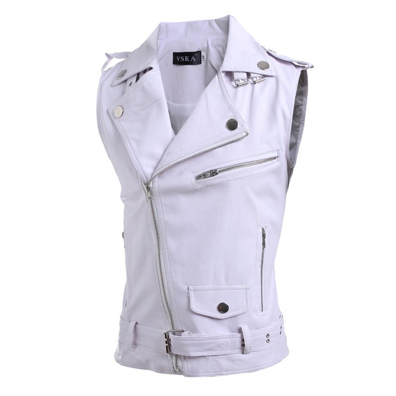 Zip-fit Slim Lapel Short PU Leather Vest - InspiredGrabs.com